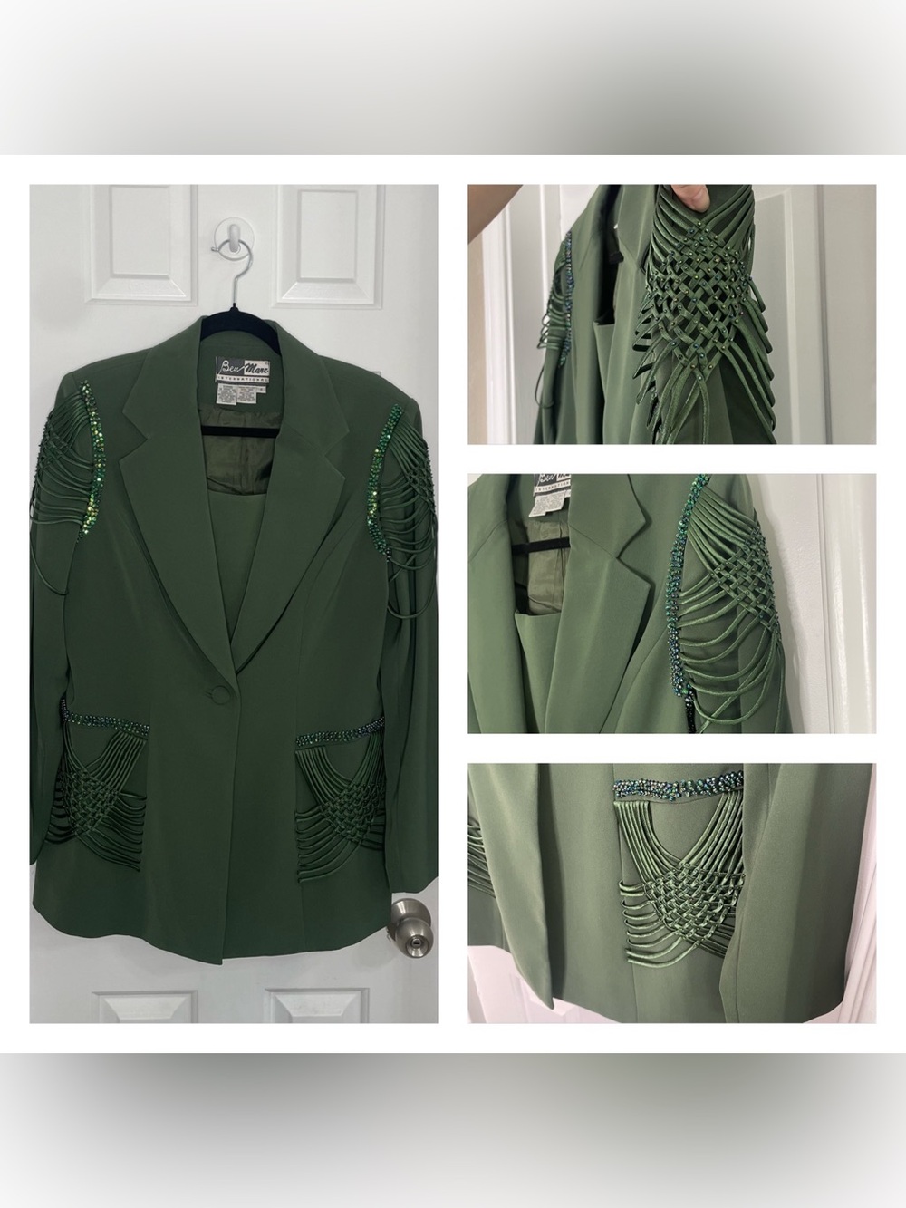 Ben Marc International Green Iridescent Beaded Blazer Jacket Size 8